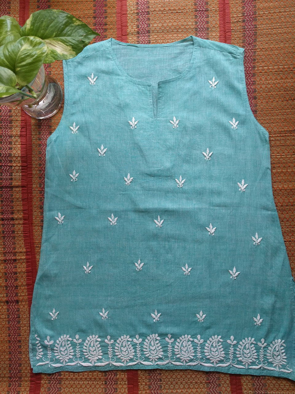 Blue Printed cotton sleeveless Kurti – Jaipur Hand Block