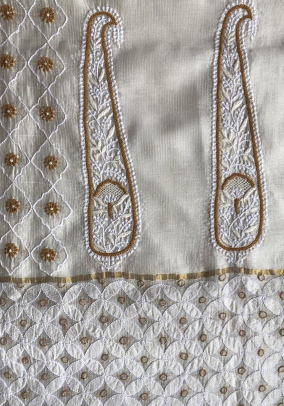 pure handwoven chanderi stole with paisley chikankari and jaali work