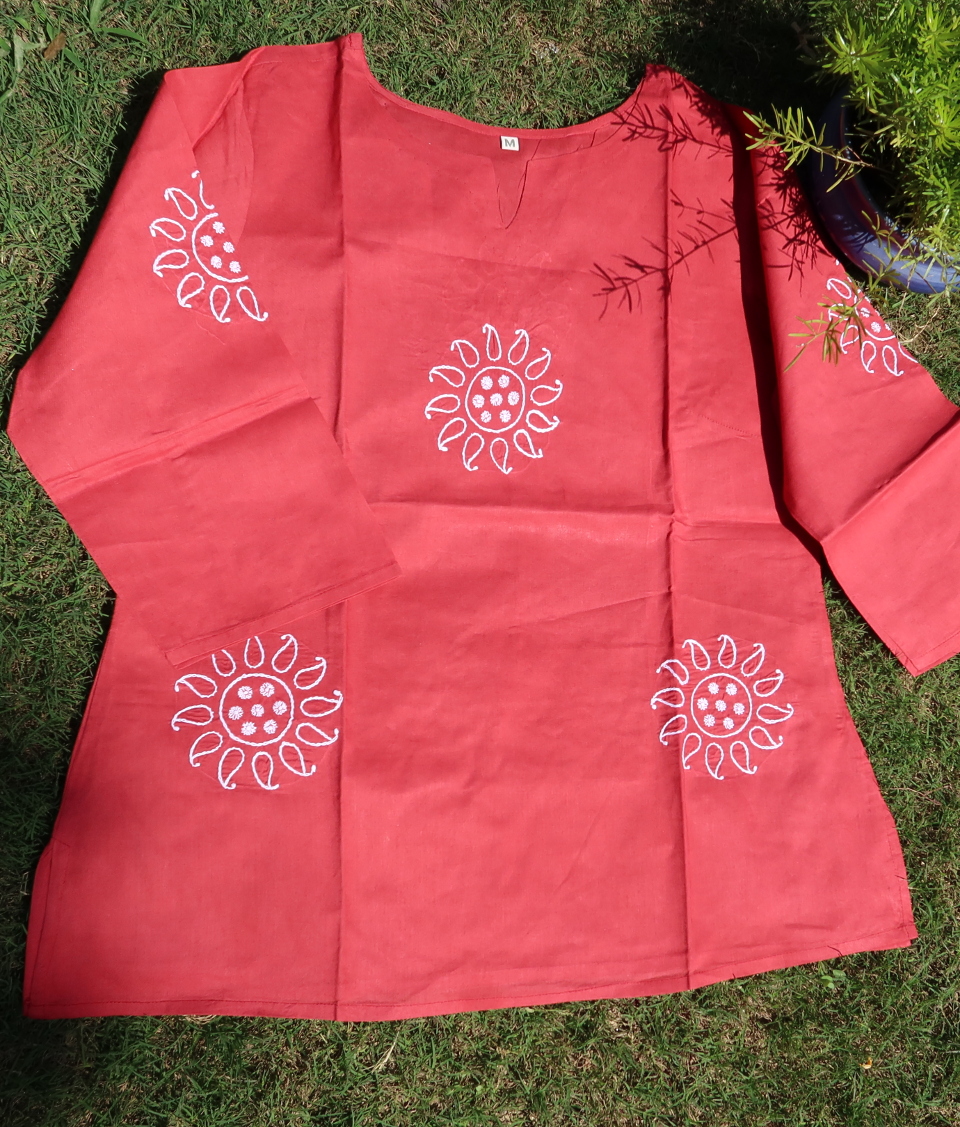 Motif embroidery red top